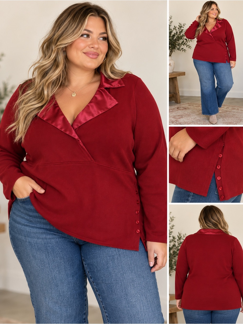❤️ Lane Bryant Red Satin Collar Sweater – Size 26/28